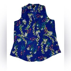 Worthington Women's XL Blue Floral Sleeveless Blouse V Neck Office Work Wear Top